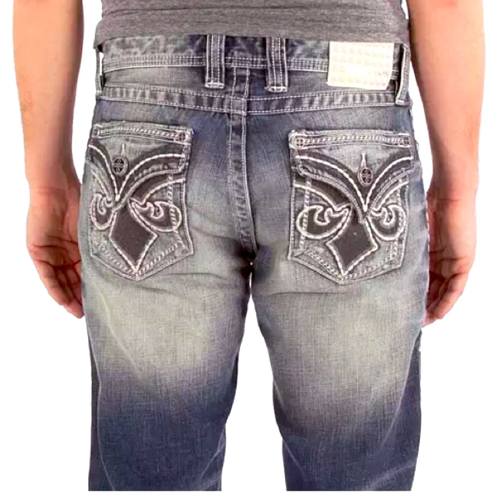 Affliction Black Premium Embroidered Distressed Blue Denim Jeans - Picture 2 of 13